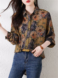 Women's Spring Retro Daisy Print Button Up Shirt