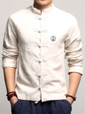 Male Circle Chinese Character Embroidered Stand-up Collar Shirts