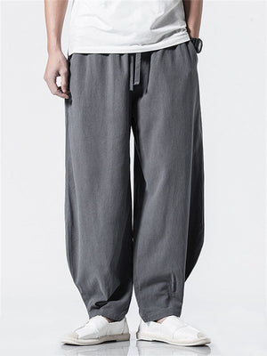 Men's Japanese Solid Color Loose Cotton Casual Pants