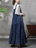 Fashionable Lady Heart Embroidery Sleeveless Denim Suspender Dress