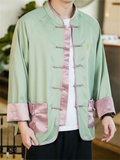 Spring Trendy Ice Silk Embroidery Knot Button Shirt for Men