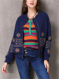 Retro Embroidery Stand Collar Zipper Jackets