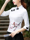 Female Magpie & Plum Blossom Embroidered Shirt