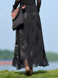 Female Black Satin Flower Embroidery Skirts