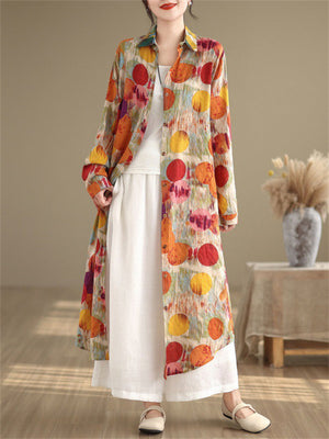 Casual Colorful Polka Dot Print Long Shirt Dress for Women