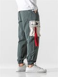 Crane Embroidery Red Cloth Multi-Pocket Pants for Men