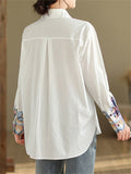 Relaxed Turn-down Collar Embroidered Shirts for Lady