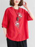 Female Half Sleeve Flower Embroidered Summer Shirts