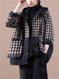 Leisure Plaid Patchwork Hooded Padded Coats for Ladies