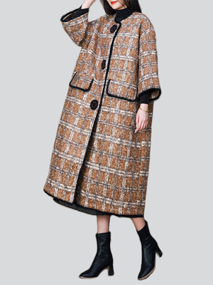 Winter Casual Single-breasted Plaid Coats for Ladies