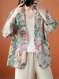 Women's Plum Blossom Print Notched Lapel One Button Blazer