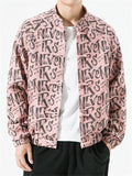 Men's Trendy All-Over Letter Print Short Faux Suede Jacket