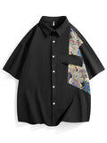 Cute Bear Print Half-Sleeve Lapel Shirt for Male