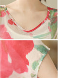 Sweet Red Floral Print See-Through Summer Shirt for Women