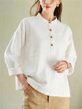 Female Simple Stand Collar Short Sleeve & Long Sleeve Linen Shirts