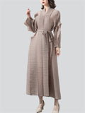 Women's Elegant High Collar Lace Up Midi Dress Coat