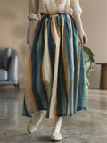 Summer Holiday Contrast Color Stripe Swing Skirt for Women