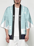 Japanese Sakura Print Summer Outfits Men's Cardigan Shirt + Casual Shorts