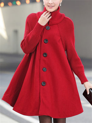 Women's Chic Splicing High Neck Elegant Cape Woolen Coat