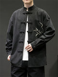 Men's Retro Bamboo Leaf Embroidery Stand Collar Shirt