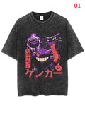 Cartoon Anime Character Print Men's Retro Distressed Shirt