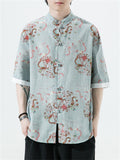 Men's Retro All-Over Dragon Print Tang Suit Summer Shirt