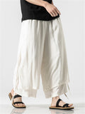 Men's Zen Buddhism Layered Side Slit Lace Up Linen Pants