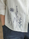 Floral Embroidery Spring Lapel Cotton Shirt for Women