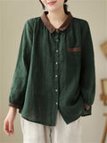 Ladies Embroidered Collar Loose Fit Casual Shirt