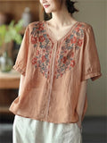 Female Cozy Floral Embroidered V-neck Shirts