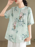 Women's Gentle Flower Embroidery Round Neck Half Sleeve Shirt