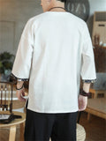 Male Chinese Style Lifelike Crane Embroidery V-neck Shirts