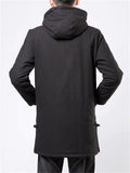 Men's Hooded Cotton Linen Mid-length Cotton Coats Solid Tang Suit