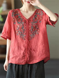 Female Cozy Floral Embroidered V-neck Shirts