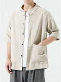 Chinese Style Cotton Linen Cozy Summer Men's Short Sleeve Shirt