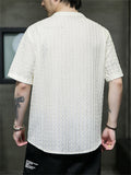 Men's V-neck Solid Jacquard Cotton Linen T-shirts