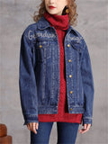 Lady Casual Slim Fit Autumn Embroidered Denim Jacket