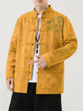 Men's Bamboo Leaf Embroidery Dragon Print Faux Suede Retro Jacket