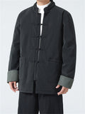 Men's Warm Tang Suit Style Quilted Coat with Detachable Hood