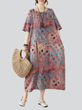 Summer Polka Dot Printed Crew Neck Dress for Women