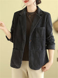 Spring Notched Collar One Button Corduroy Jacket for Women