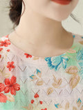 Contrast Color Flower Print Long Sleeve Knitted Shirt