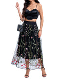 Spring Floral Leaf Embroidery Elegant Mesh Skirt for Lady