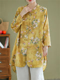 Women's Summer Oversized Flower Print Mid-Length Long Sleeve Shirt