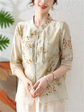 Women's Spring Blossoms Hanzi Print Chiffon Shirt