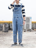 Men's Holiday Loose Straight-Leg Denim Overalls