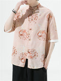 Men's Retro All-Over Dragon Print Tang Suit Summer Shirt