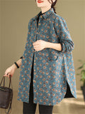 All-Over Floral Print Lapel Mid Length Coat for Lady