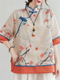 Women's Stand-up Collar Floral Print Sweet Retro Shirts