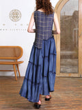 Lady Summer Sleeveless Plaid Splicing Dress with Irregular Hem